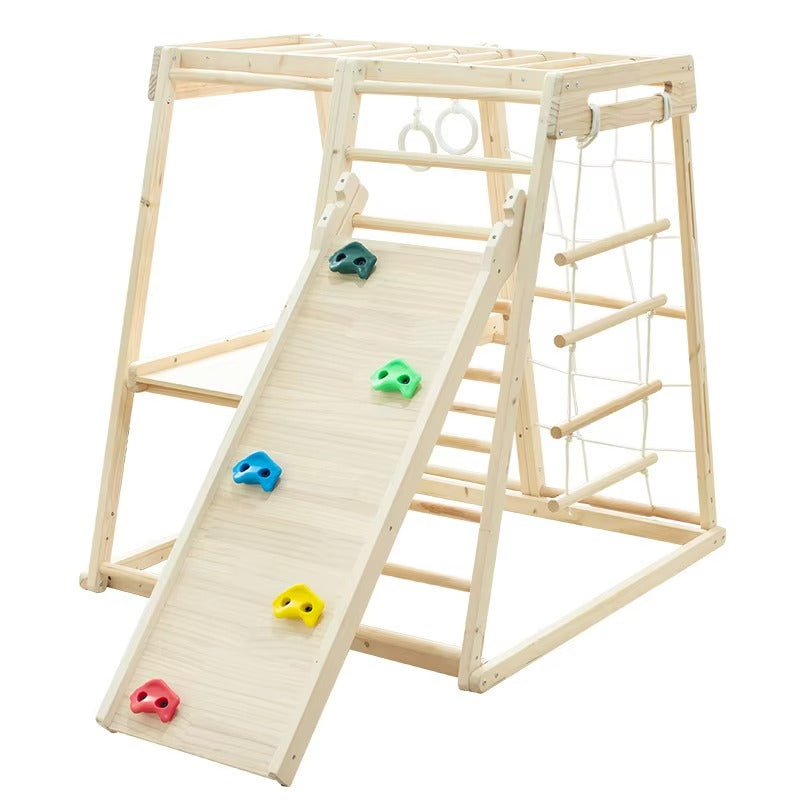 Solid Wood Climbing Frame – Slide, Swing & Ring Combo for Kids