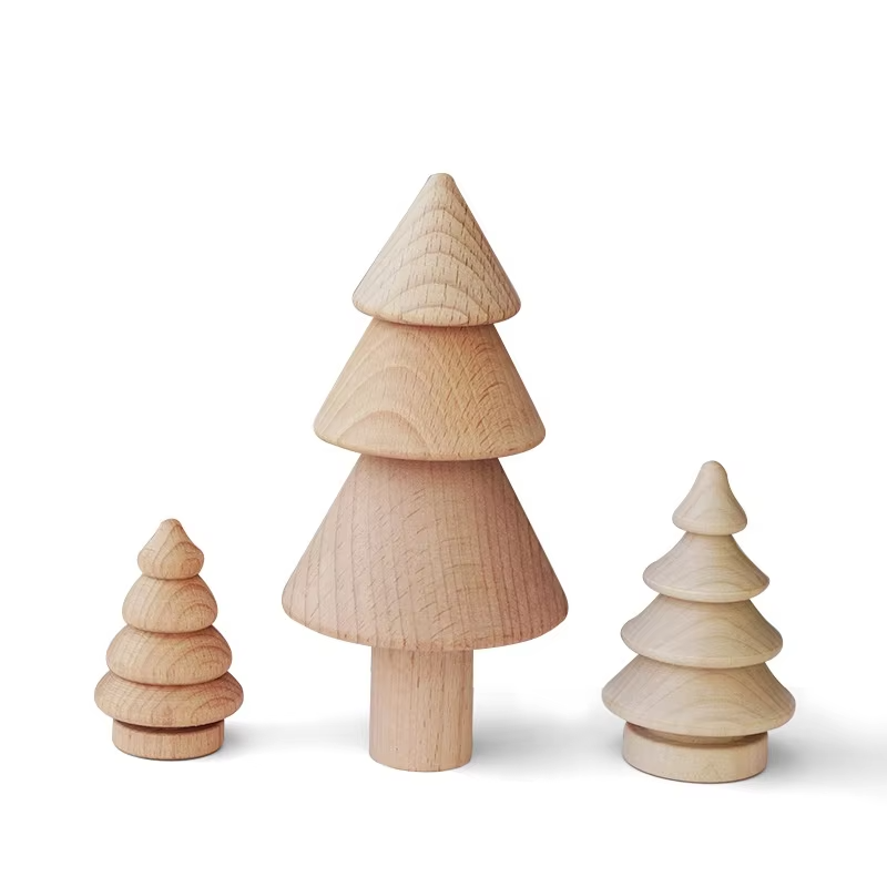 Eco-friendly DIY Christmas Tree Painted Toys – 7cm Lotus Wood, Graffiti Decor, Wooden Pieces