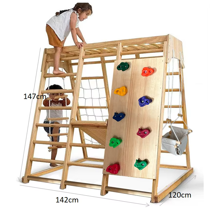 8-in-1 Wood Gym – Montessori Climbing Frame, Indoor Educational Play Set for Kids, Kindergarten
