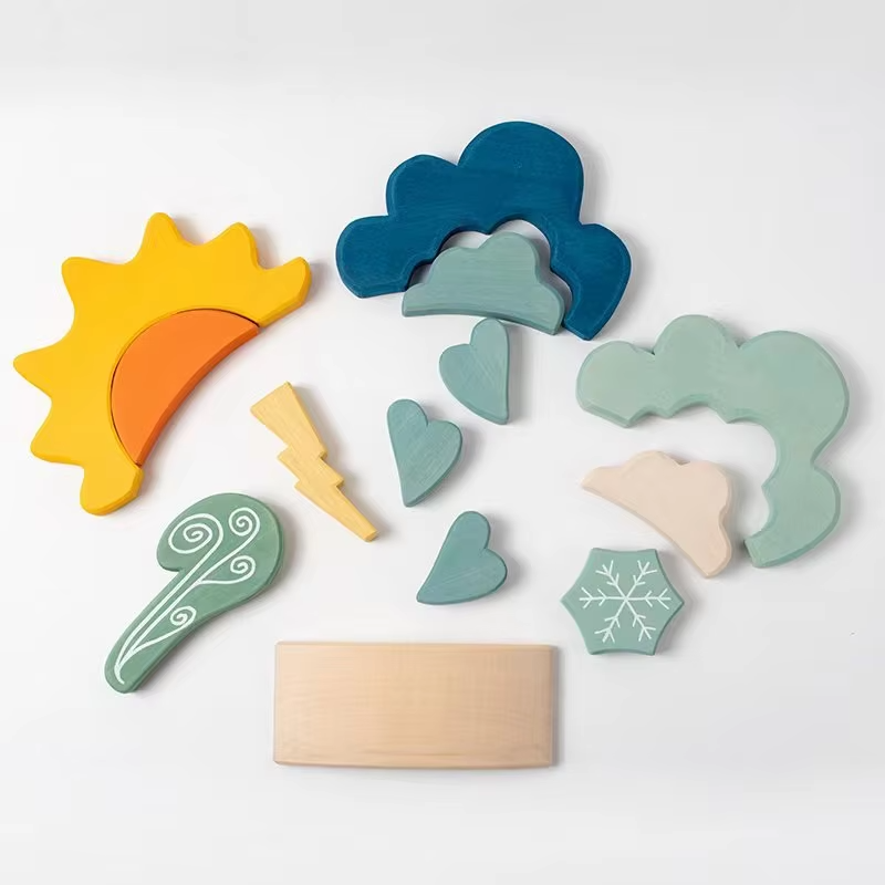 Dip-Dyed Basswood Weather Blocks – Scandinavian Style, Kids' Educational, Wholesale Set