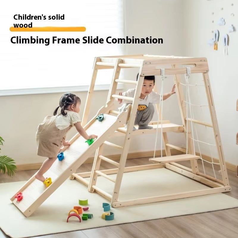 Solid Wood Climbing Frame – Slide, Swing & Ring Combo for Kids