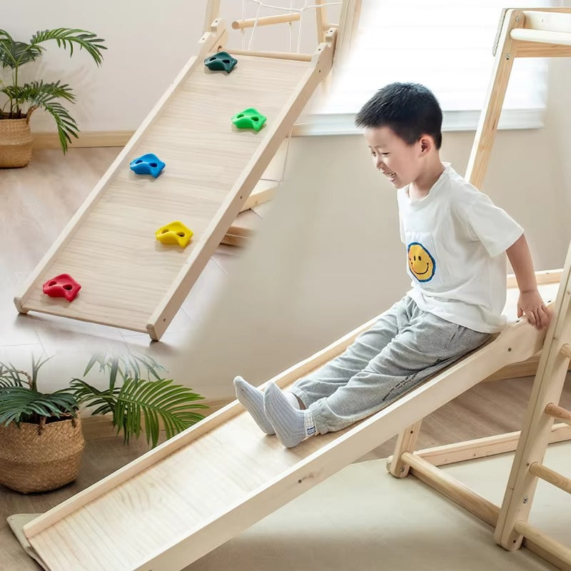 Solid Wood Climbing Frame – Slide, Swing & Ring Combo for Kids