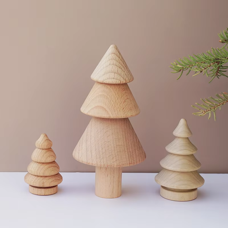 Eco-friendly DIY Christmas Tree Painted Toys – 7cm Lotus Wood, Graffiti Decor, Wooden Pieces