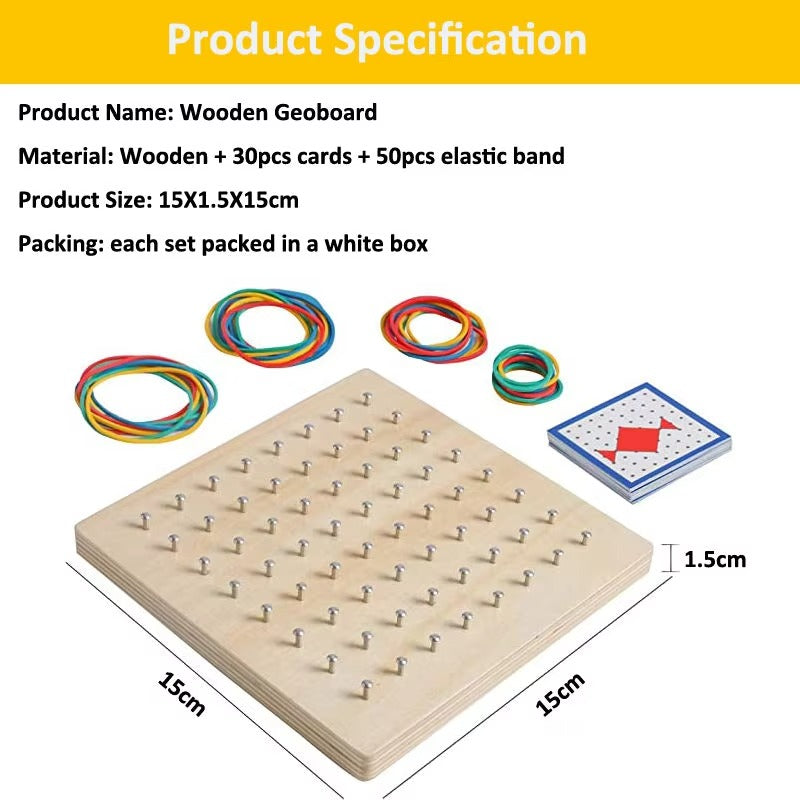 Hot Selling Montessori Wooden Geoboard – Customizable Logo, Intelligent Educational Toys for 5-7 Years