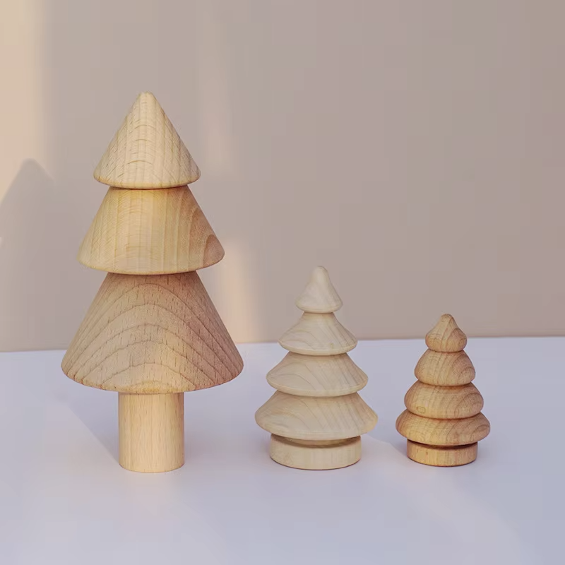 Eco-friendly DIY Christmas Tree Painted Toys – 7cm Lotus Wood, Graffiti Decor, Wooden Pieces