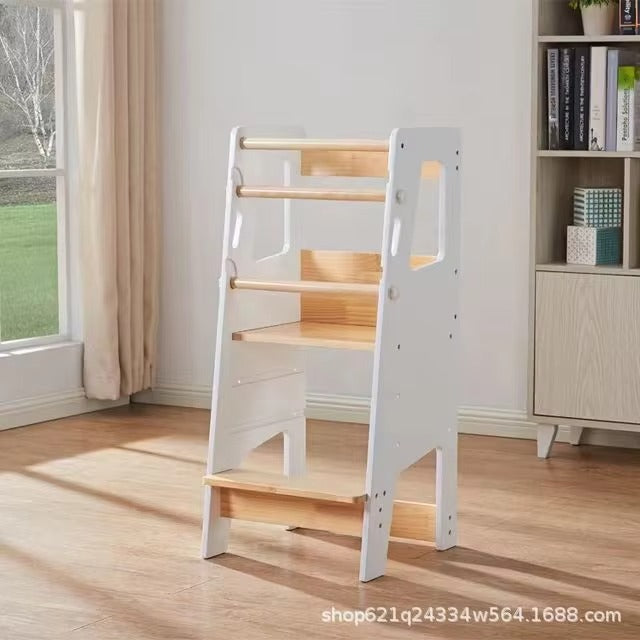 Customizable Wooden Adjustable Folding Learning Tower – Montessori Kids' Tower for Babies & Toddlers