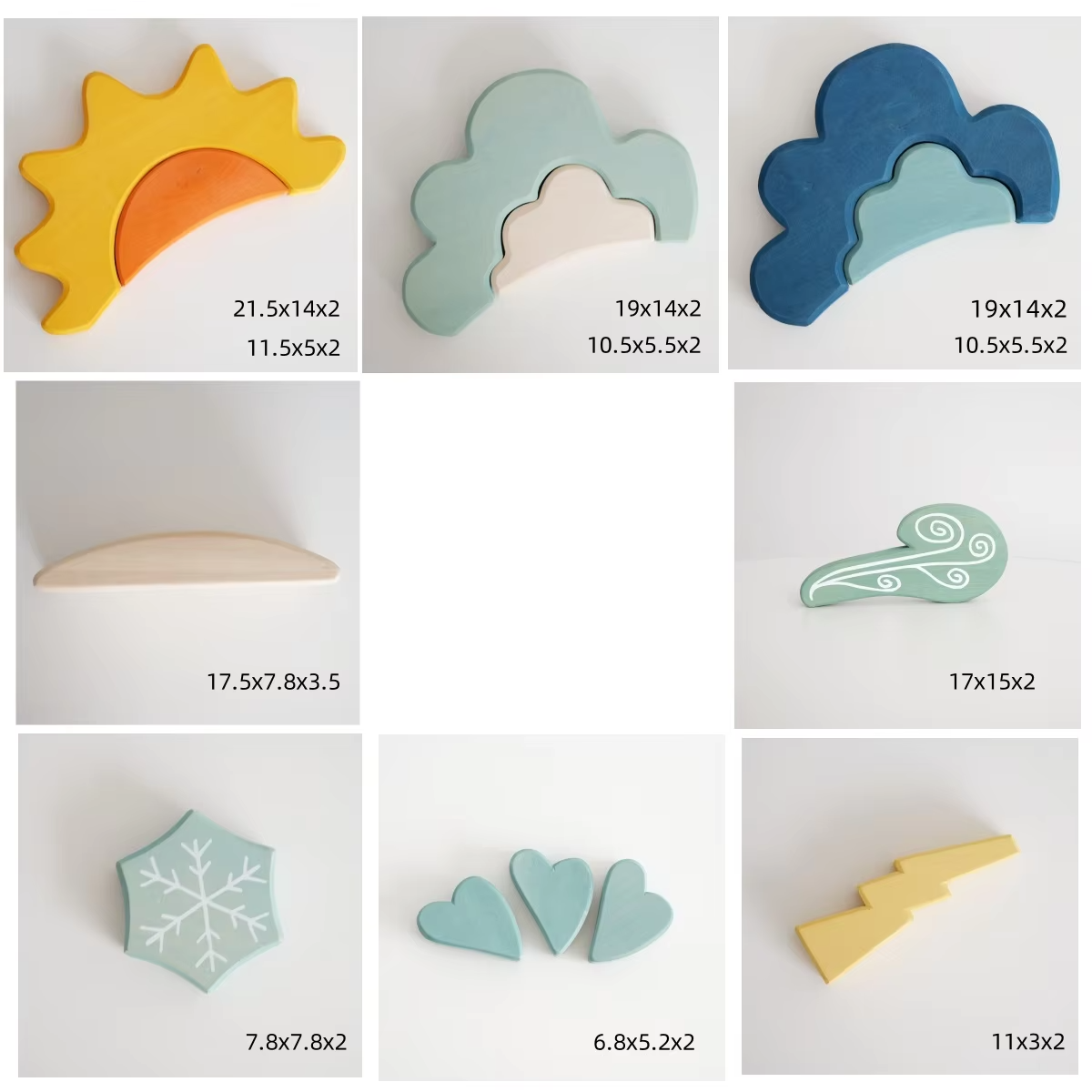 Dip-Dyed Basswood Weather Blocks – Scandinavian Style, Kids' Educational, Wholesale Set