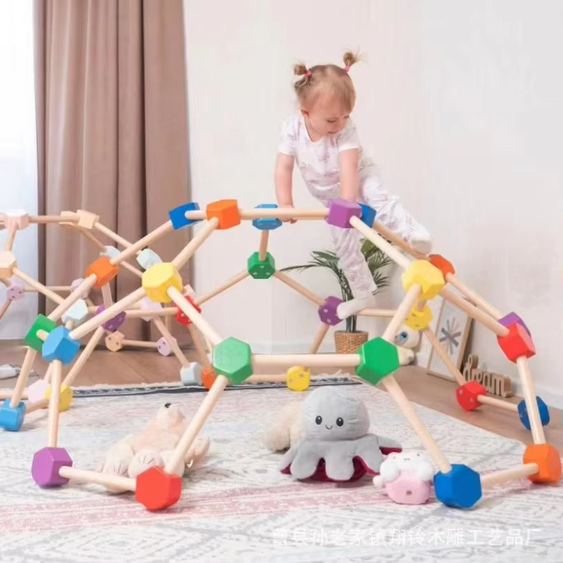 Handmade Wooden Spider Web Montessori Gym Rack – For Outdoor & Living Room, Includes Pikler Triangle