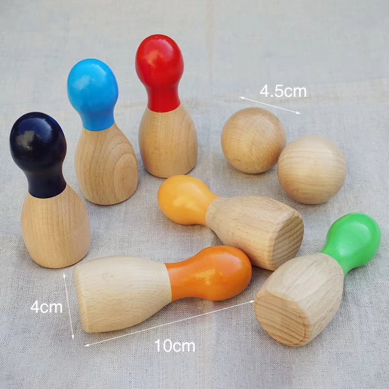 Small Wooden Rainbow Bowling Set – for Boys & Girls, Fine Movement Exercise, Parent-Child Sports Toy