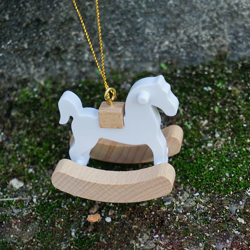 Handmade Wooden Christmas Ornaments – Gold Thread, Beech Wood, Rocking, Preschool Pretend Play