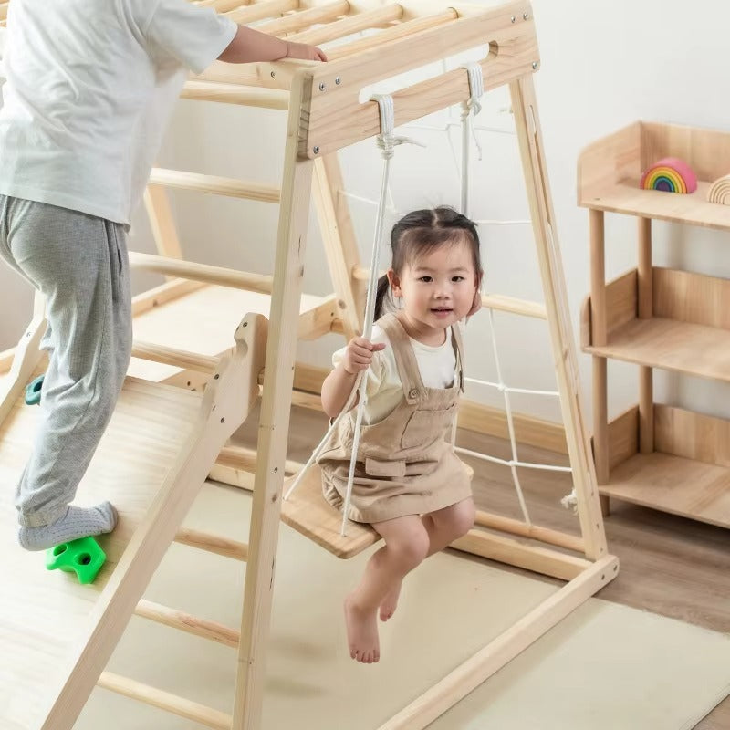Solid Wood Climbing Frame – Slide, Swing & Ring Combo for Kids