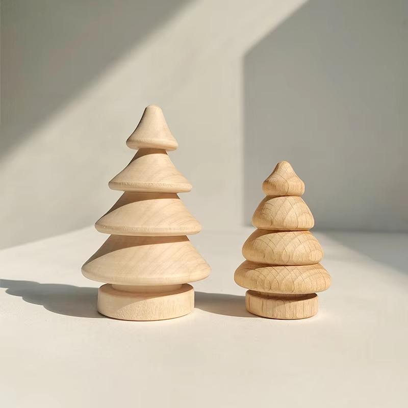 Eco-friendly DIY Christmas Tree Painted Toys – 7cm Lotus Wood, Graffiti Decor, Wooden Pieces