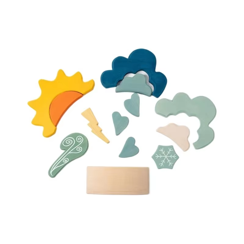 Dip-Dyed Basswood Weather Blocks – Scandinavian Style, Kids' Educational, Wholesale Set