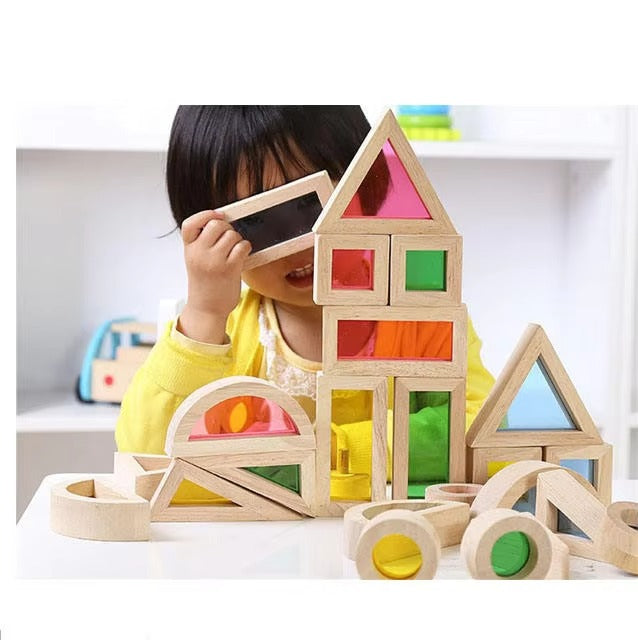 Factory Sale Creative Acrylic Rainbow Tower – Heap Blocks, Preschool Wooden Rainbow Set, Montessori Toy