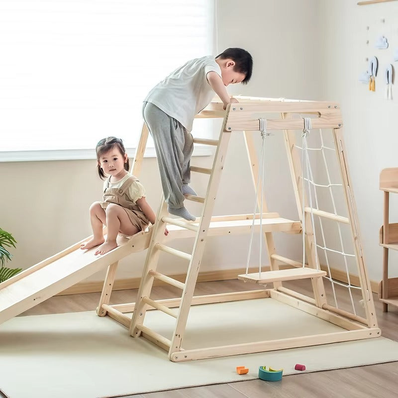 Solid Wood Climbing Frame – Slide, Swing & Ring Combo for Kids
