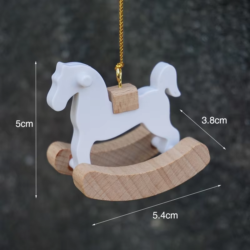 Handmade Wooden Christmas Ornaments – Gold Thread, Beech Wood, Rocking, Preschool Pretend Play