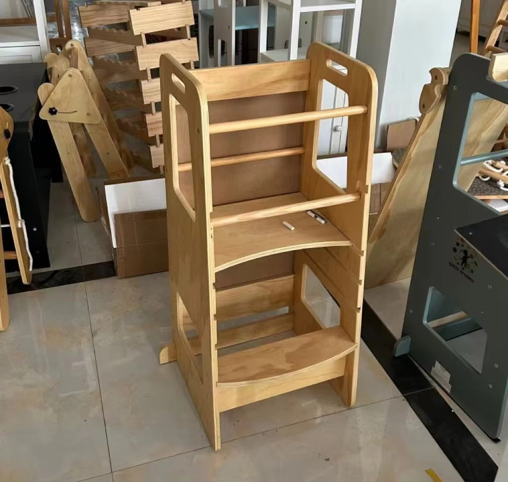 Customizable Wooden Adjustable Folding Learning Tower – Montessori Kids' Tower for Babies & Toddlers