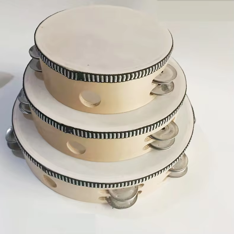 Custom Double Row Tambourine – 6/8/10 Inch Wooden Wedding Percussion with Metal Jingles, Wedding Drum