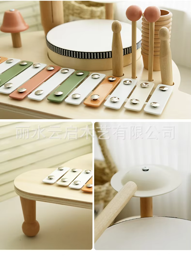 Wooden Multifunctional Drum Set – Spaceship Music Station, Educational Musical Toy