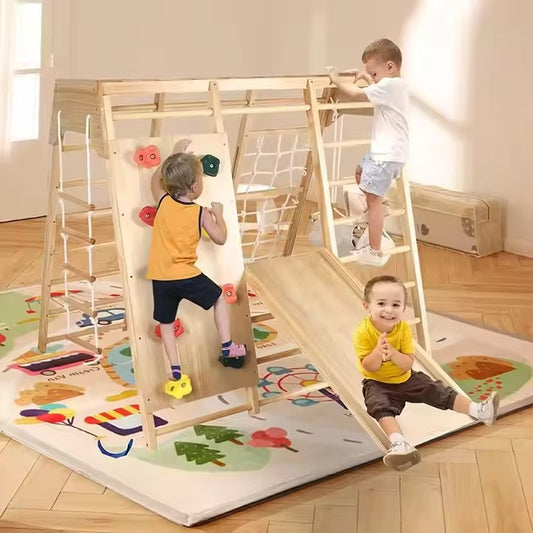 8-in-1 Wood Gym – Montessori Climbing Frame, Indoor Educational Play Set for Kids, Kindergarten