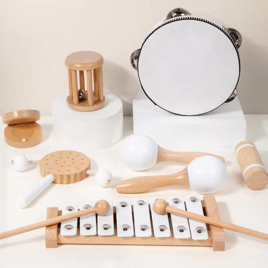 Wooden Infant Tambourine Set – Early Education Music Toy, Hand Rattle, Full Moon Gift for Kids
