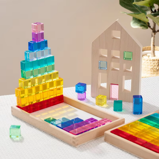 High-Transparent Acrylic Cube Blocks – DIY Wooden Toys, Kids' Early Educational Sensory Rainbow Sets