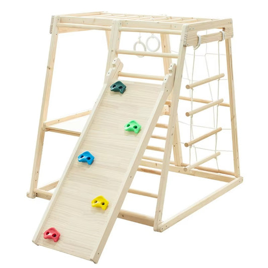 Solid Wood Climbing Frame – Slide, Swing & Ring Combo for Kids