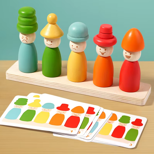 Montessori Wooden Peg Doll Stacking Puzzle – Rainbow Puppet, Color Cognition, EN71 Certified