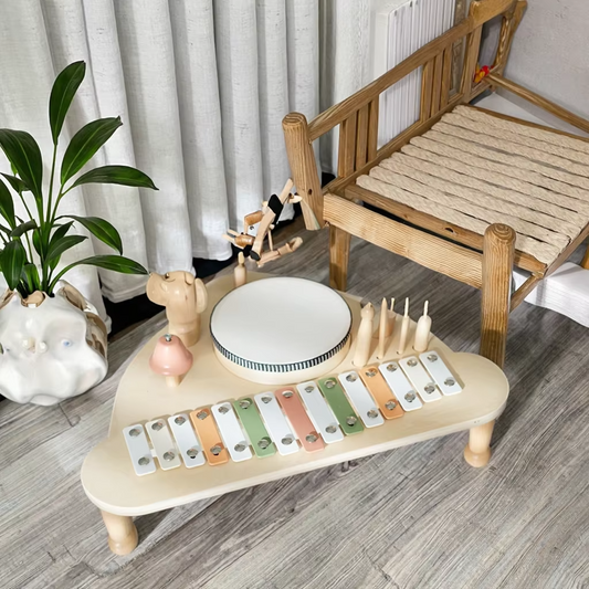 Wooden Multifunctional Drum Set – Spaceship Music Station, Educational Musical Toy