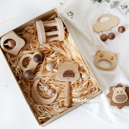 Wooden Educational Rattle – Baby Gift for Grasping & Chewing