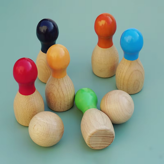 Small Wooden Rainbow Bowling Set – for Boys & Girls, Fine Movement Exercise, Parent-Child Sports Toy