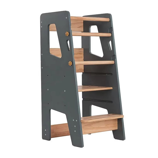Customizable Wooden Adjustable Folding Learning Tower – Montessori Kids' Tower for Babies & Toddlers