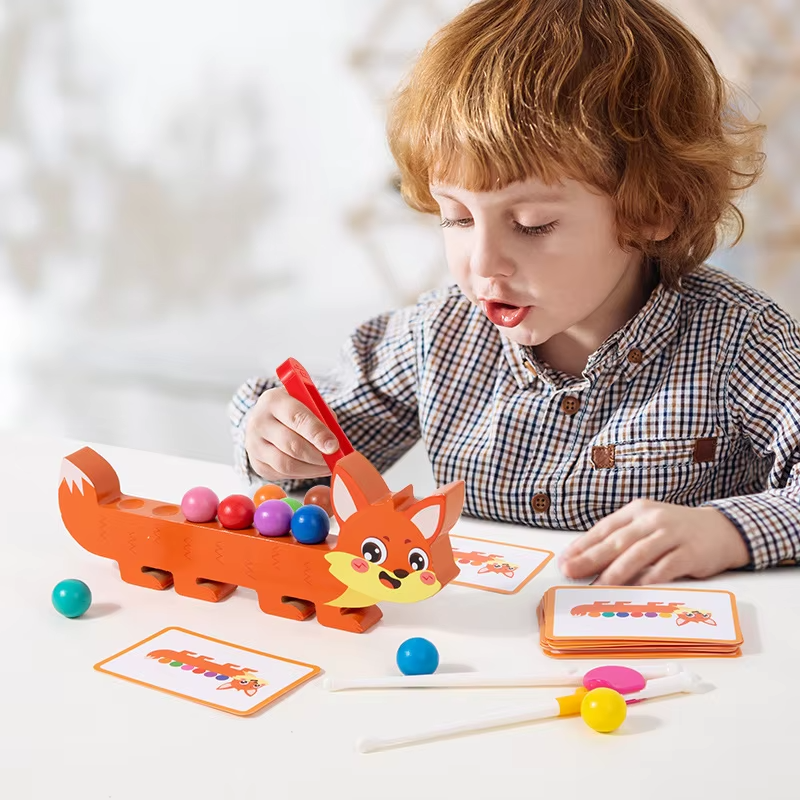 Fine Motor Bead Toy – Montessori Matching Aids, Wood, EN71/CPC Certified