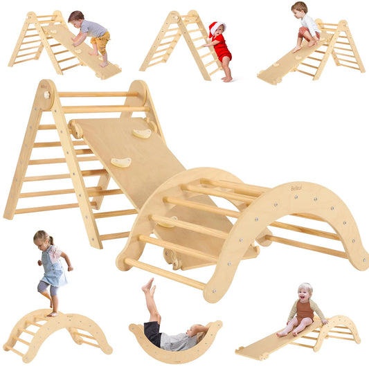 Children's Wooden Climbing Frame & Ramp – Pikler Triangle Gym, Indoor/Outdoor Play for Preschool Kids