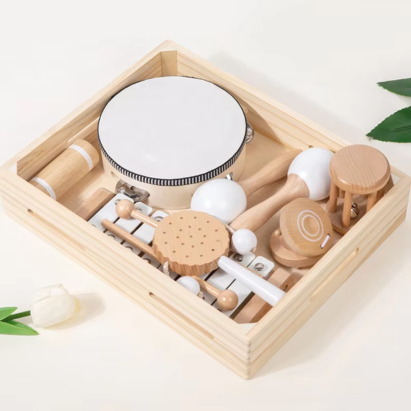 Wooden Infant Tambourine Set – Early Education Music Toy, Hand Rattle, Full Moon Gift for Kids