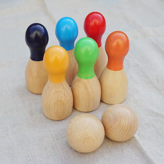 Small Wooden Rainbow Bowling Set – for Boys & Girls, Fine Movement Exercise, Parent-Child Sports Toy
