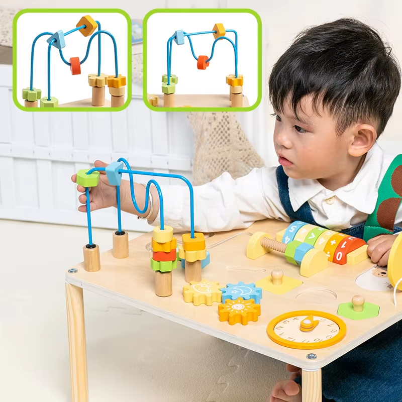 8-in-1 Montessori Baby Sensory Play Table – Wooden Activity Toys, Preschool Learning Materials for Toddlers