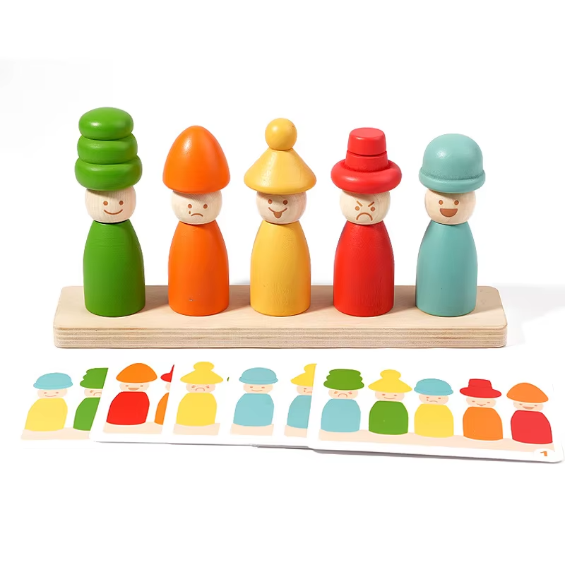 Montessori Wooden Peg Doll Stacking Puzzle – Rainbow Puppet, Color Cognition, EN71 Certified