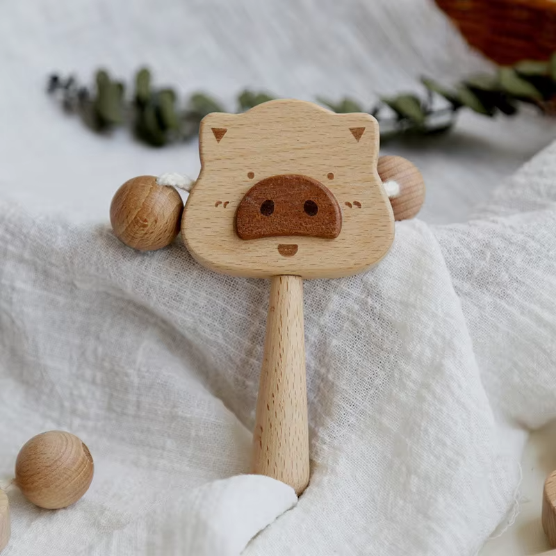 Wooden Educational Rattle – Baby Gift for Grasping & Chewing