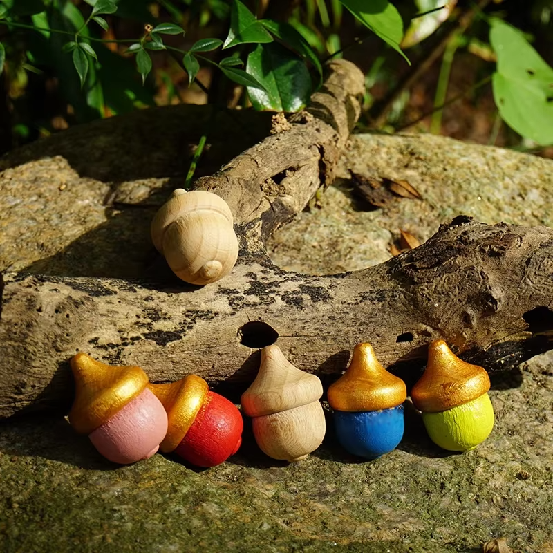 Solid Wood Acorns Beech Logs – DIY Painted Blocks, Eco Engraving, Christmas Decor