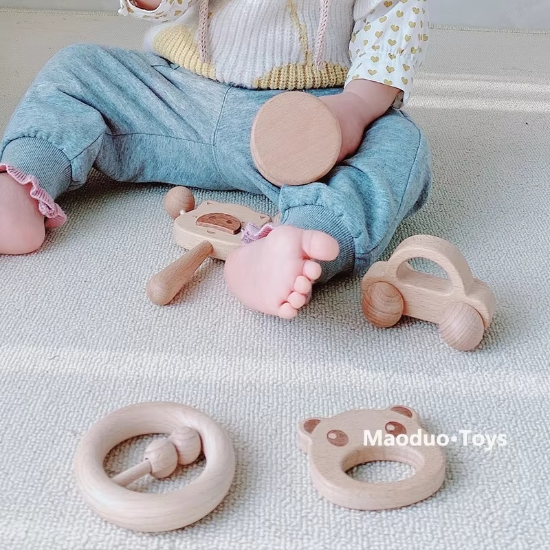 Wooden Educational Rattle – Baby Gift for Grasping & Chewing