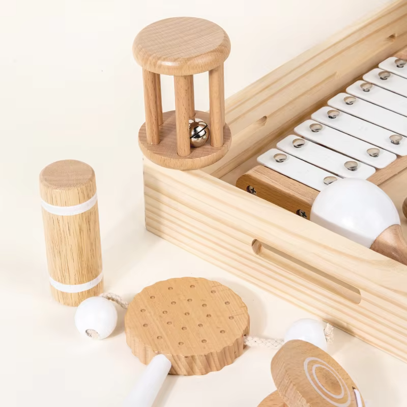 Wooden Infant Tambourine Set – Early Education Music Toy, Hand Rattle, Full Moon Gift for Kids