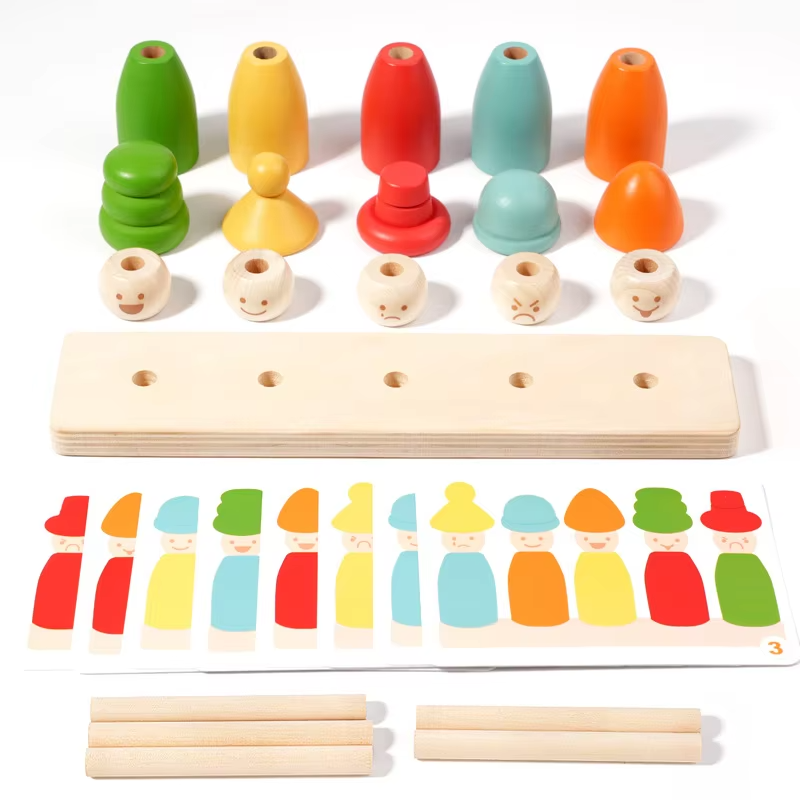Montessori Wooden Peg Doll Stacking Puzzle – Rainbow Puppet, Color Cognition, EN71 Certified