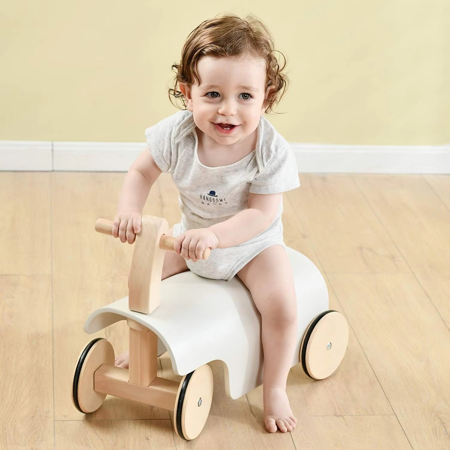 Baby Wooden 2-in-1 Saddle Balance Push Walker – Kids' Balance Bike & Ride-On Toy with Wheels