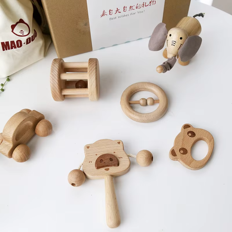 Wooden Educational Rattle – Baby Gift for Grasping & Chewing
