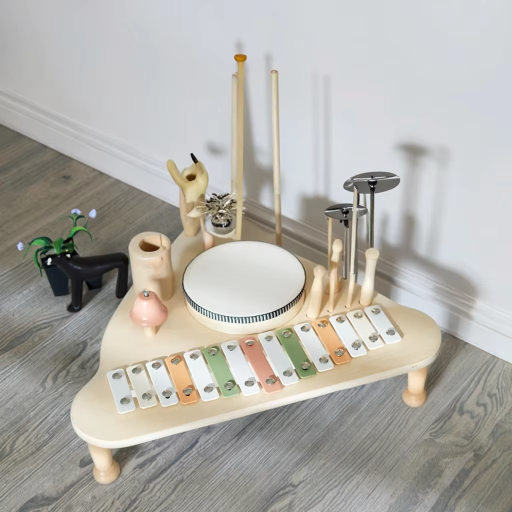 Wooden Multifunctional Drum Set – Spaceship Music Station, Educational Musical Toy