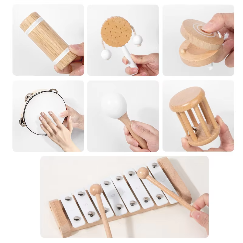Wooden Infant Tambourine Set – Early Education Music Toy, Hand Rattle, Full Moon Gift for Kids
