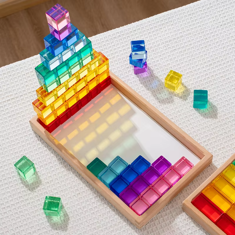High-Transparent Acrylic Cube Blocks – DIY Wooden Toys, Kids' Early Educational Sensory Rainbow Sets