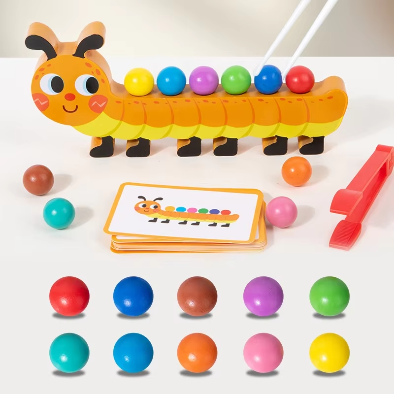 Fine Motor Bead Toy – Montessori Matching Aids, Wood, EN71/CPC Certified