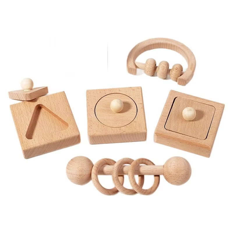 Educational Wooden Cognitive Rattle – Beech Teether Pack, Learning Crawl Toy for Infants